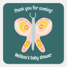 Pegatina Cuadrada Cute Mariposa Gracias PERSONALIZADO Baby Shower