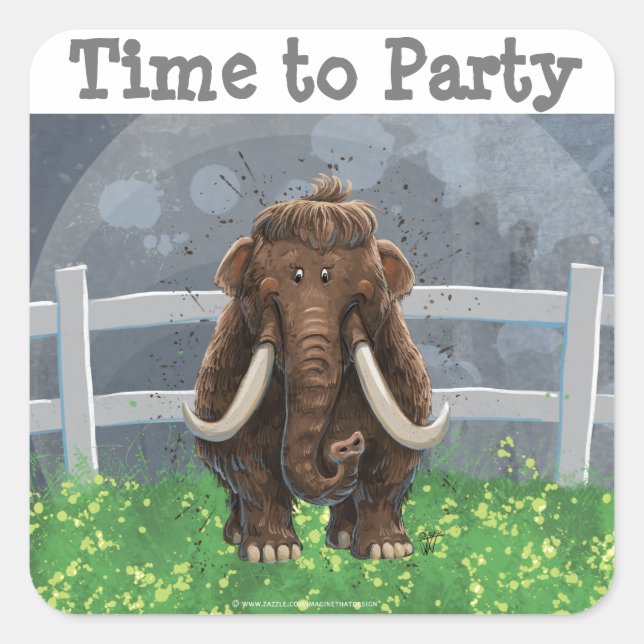 Pegatina Cuadrada Cute Mastodon (Anverso)