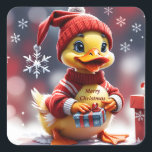 Pegatina Cuadrada Cute Merry Christmas Duck<br><div class="desc">Navidades de corte con fondo de pato</div>
