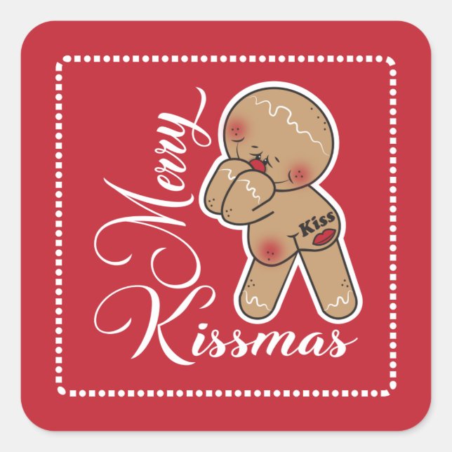 Pegatina Cuadrada Cute Merry Kissmas Gingerbread hombre (Anverso)