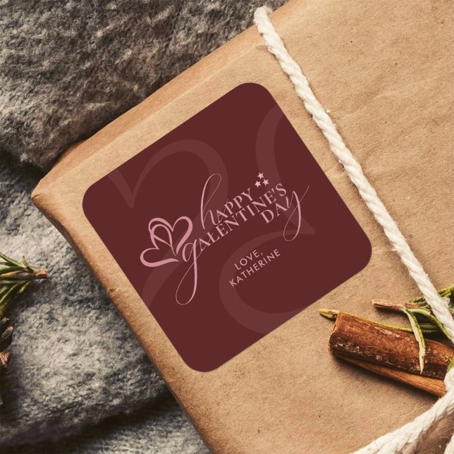 Pegatina Cuadrada Cute Minimal Modern Maroon Script Galentine's  (Subido por el creador)