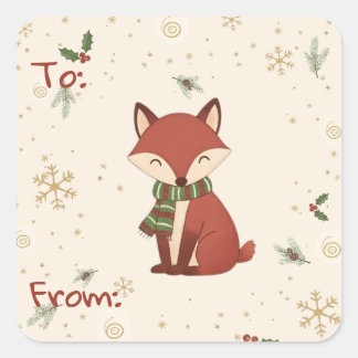 Pegatina Cuadrada Cute Modern Forest Animal Regalo de Navidad Sticke