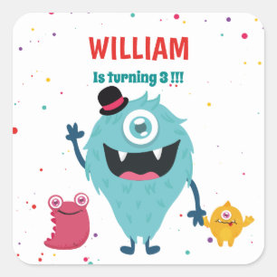 Pegatina Cuadrada Cute Monsters Editable Fiesta Decoración