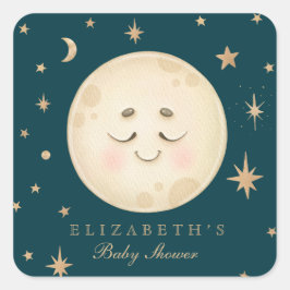 Pegatina Cuadrada Cute Moon y Star Navy Baby Shower