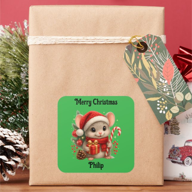 Pegatina Cuadrada cute mouse Christmas holiday Sticker (Vacaciones)