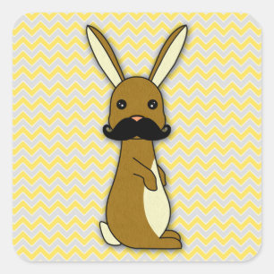 Pegatina Cuadrada Cute Mustache Bunny Personalizado