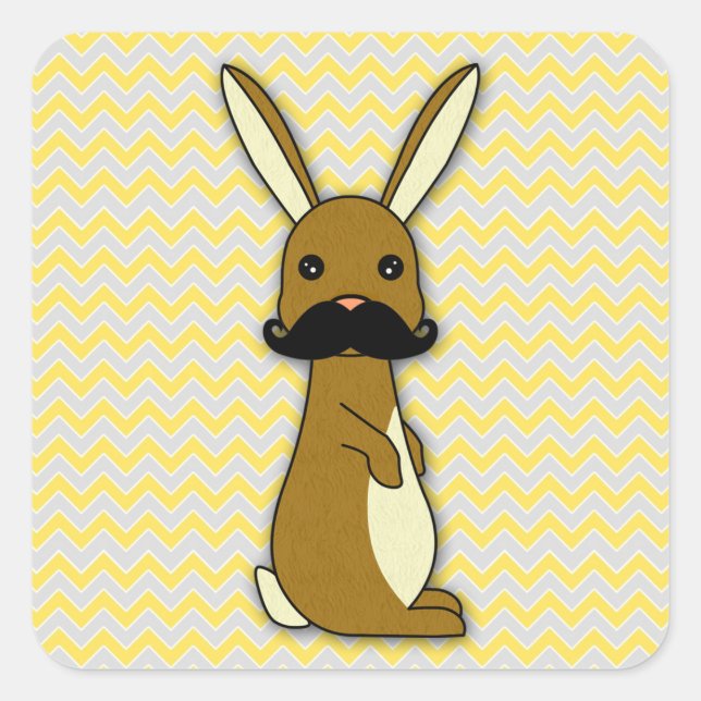 Pegatina Cuadrada Cute Mustache Bunny Personalizado (Anverso)