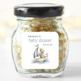 Pegatina Cuadrada Cute Nautical Teddy Bear Boys Baby Shower