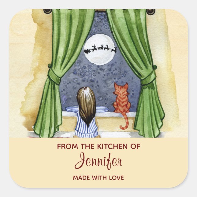 Pegatina Cuadrada Cute Navidades hasta la escena Cocina acuática (Anverso)