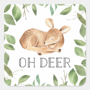 Pegatina Cuadrada Cute Oh Deer Baby Shower