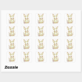Pegatina Cuadrada Cute Olive Green Bunny Party Theme Pastel Floral