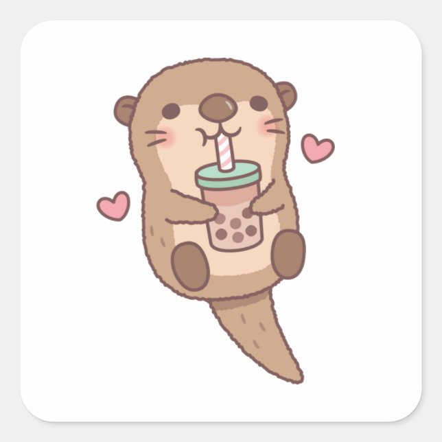 Pegatina Cuadrada Cute Otter ama el té de burbujas (Anverso)