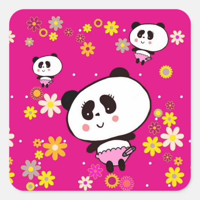 Pegatina Cuadrada Cute Panda Baby personalizado (Anverso)