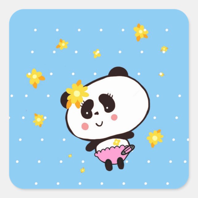 Pegatina Cuadrada Cute Panda Baby personalizado (Anverso)