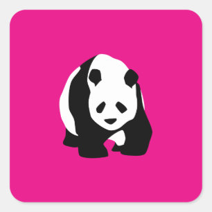 Pegatina Cuadrada Cute Panda Bear Hot Pink Fuchsia Zoo Wildlife Gift