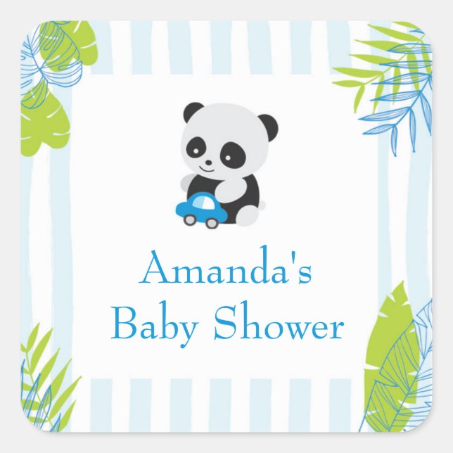 Pegatina Cuadrada Cute Panda Boy Baby Shower Favor Pegatinas de Rega (Anverso)