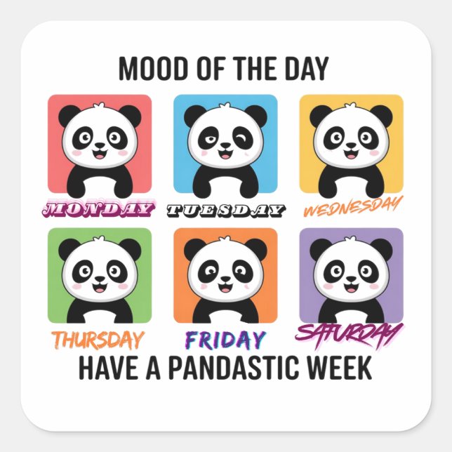 Pegatina Cuadrada Cute Panda Mood of the Day Stickers (Anverso)
