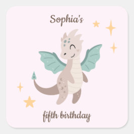 Pegatina Cuadrada Cute Pastel Dragons Niños Cumpleaños