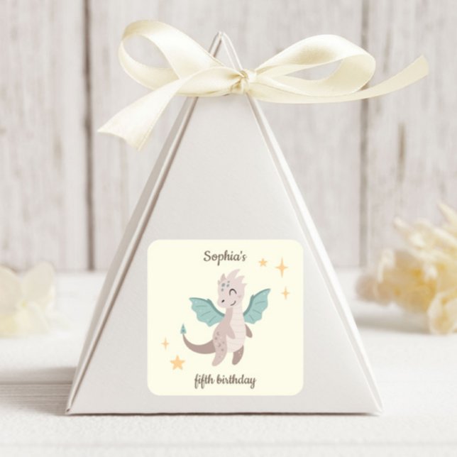 Pegatina Cuadrada Cute Pastel Dragons Niños Cumpleaños (Subido por el creador)