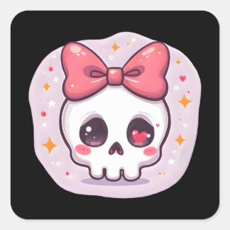Pegatina Cuadrada Cute Pastel Goth Skull with Bow