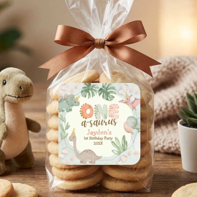 Pegatina Cuadrada Cute Pastel Green Dinosaur One A Saurus Birthday  (Subido por el creador)