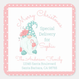 Pegatina Cuadrada Cute Pastel Merry Christmas Nombre personalizado G