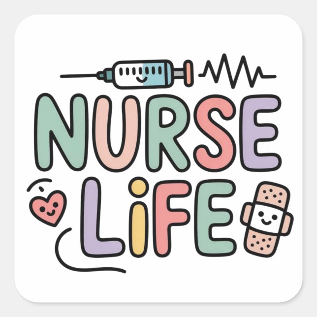 Pegatina Cuadrada Cute Pastel Nurse Life Sticker – Kawaii Medical  (Anverso)