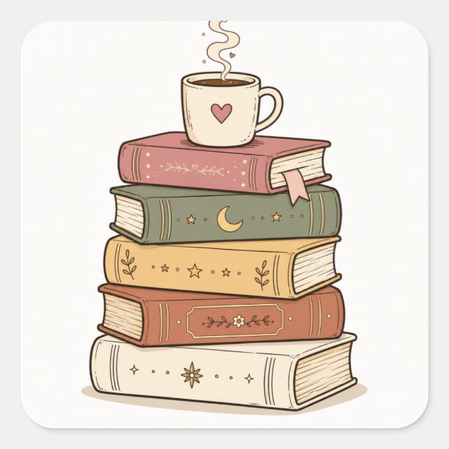 Pegatina Cuadrada Cute Pastel Pila de Libros sticker (Anverso)