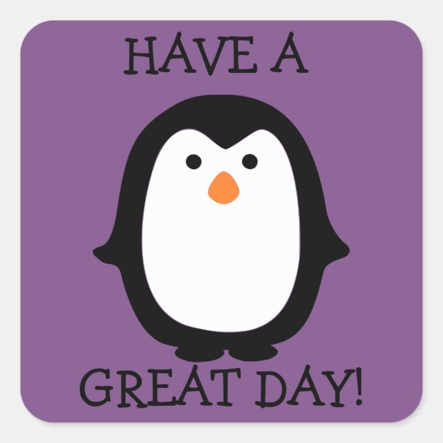 Pegatina Cuadrada Cute Penguin Gran Día Sticker (Anverso)