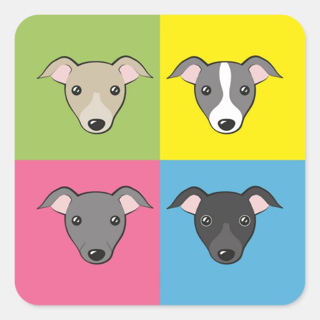 Pegatina Cuadrada Cute personalizado Greyhounds italiano colorido ar (Anverso)