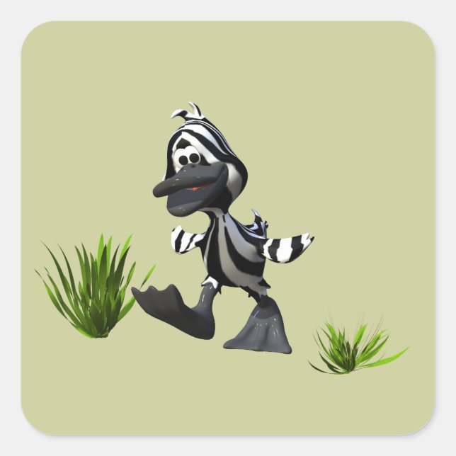 Pegatina Cuadrada Cute Personalizado Zebra Duck (Anverso)