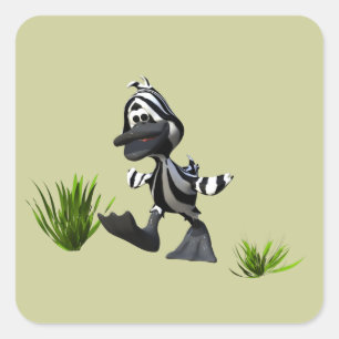 Pegatina Cuadrada Cute Personalizado Zebra Duck