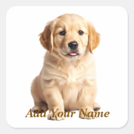 Pegatina Cuadrada Cute Personalized Golden Retriever Puppy Name Stic