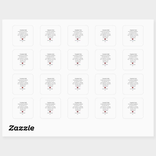 Pegatina Cuadrada cute personalized thank you love  (Hoja)