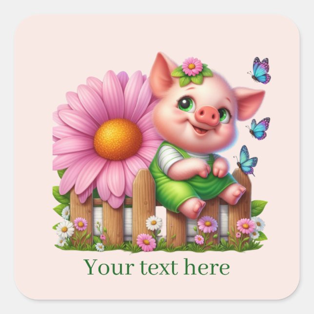 Pegatina Cuadrada Cute pig lovers customizable  (Anverso)
