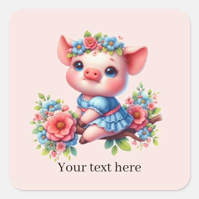 Pegatina Cuadrada Cute pig lovers customizable  (Anverso)