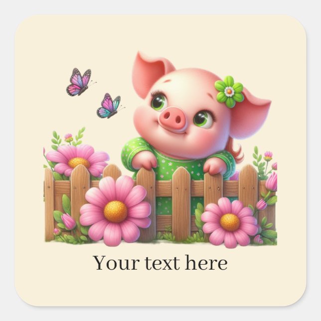 Pegatina Cuadrada Cute pig lovers customizable  (Anverso)