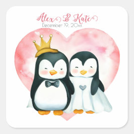 Pegatina Cuadrada Cute pingüino | Boda romántico