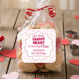 Pegatina Cuadrada Cute Pink and Red Little SweetHeart Turning One