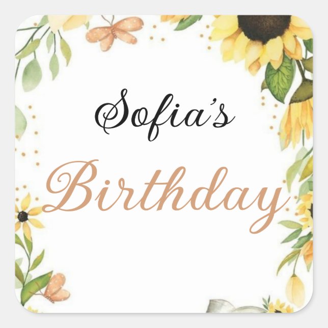 Pegatina Cuadrada Cute Pink fairy Coquette primer cumpleaños (Anverso)