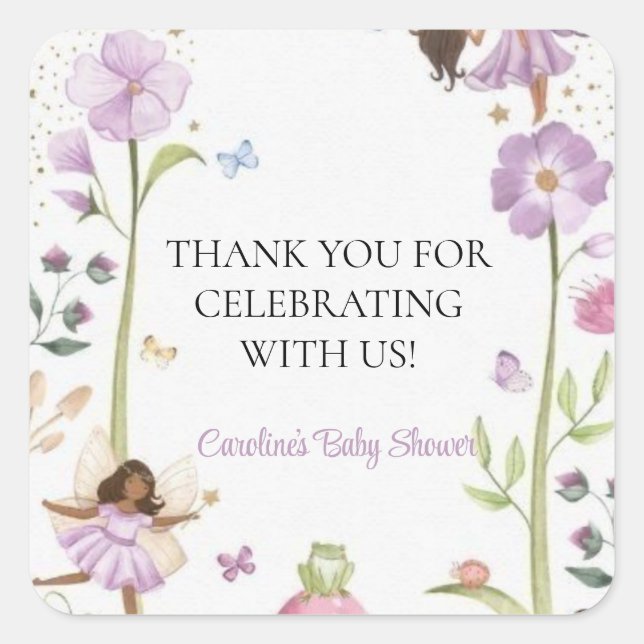 Pegatina Cuadrada Cute Pink fairy Coquette primer cumpleaños (Anverso)