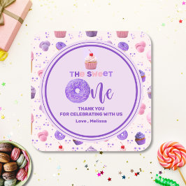 Pegatina Cuadrada Cute Pink Morple Sweet One Pattern Cumpleaños