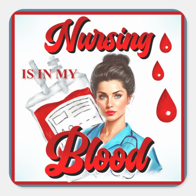 Pegatina Cuadrada Cute Pinup_ Enfermería en mi sangre (Anverso)