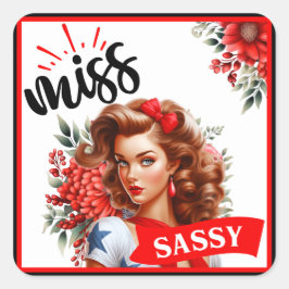 Pegatina Cuadrada Cute Pinup_ Miss Sassy