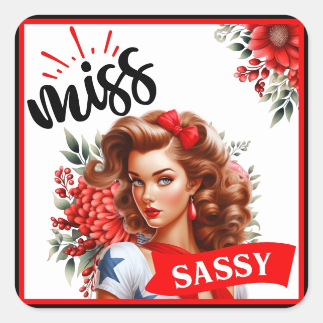 Pegatina Cuadrada Cute Pinup_ Miss Sassy (Anverso)