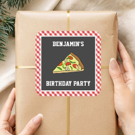 Pegatina Cuadrada Cute Pizza Kids Cumpleaños Favor Sticker