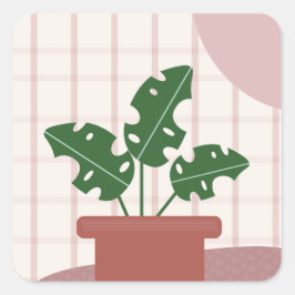 Pegatina Cuadrada Cute plantas de Monstera enmarcadas diseño bohemio