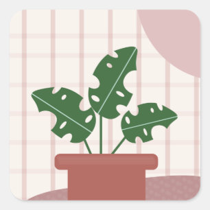 Pegatina Cuadrada Cute plantas de Monstera enmarcadas diseño bohemio