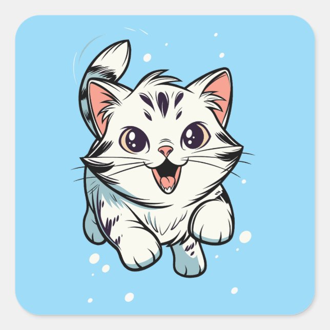 Pegatina Cuadrada Cute Playful Kitten Cartoon Art (Anverso)