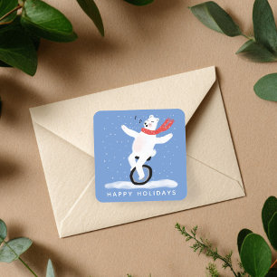 Pegatina Cuadrada CUTE Polar Bear FELIZ FESTIVOS Navidades PERSONALI